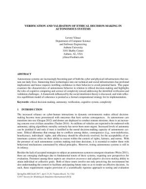 Verification and Validation of Ethical Decision-Making in Autonomous Systems