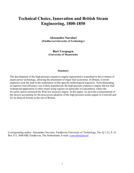 Technical Choice, Innovation and British Steam Engineering, 1800-1850
