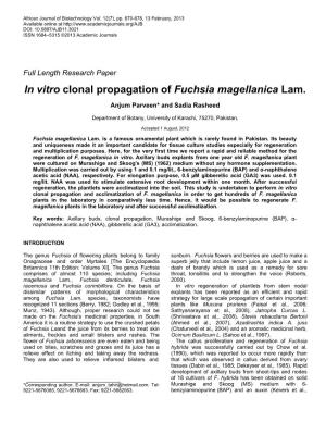 In Vitro Clonal Propagation of Fuchsia Magellanica Lam