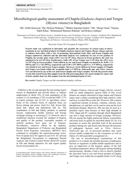 Microbiological Quality Assessment of Chapila (Gudusia Chapra) and Tengra (Mystus Vittatus) in Bangladesh Md