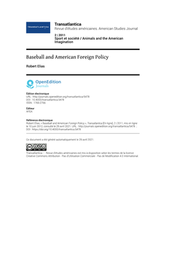 Transatlantica, 2 | 2011 Baseball and American Foreign Policy 2