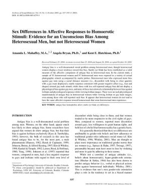 Sex Differences in Affective Responses to Homoerotic Stimuli: Evidence for an Unconscious Bias Among Heterosexual Men, but Not Heterosexual Women