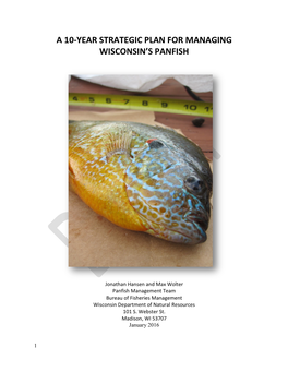 Panfish Management Plan for Wisconsin