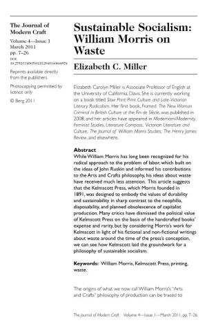 Sustainable Socialism: William Morris on Waste Elizabeth C