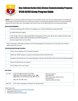 Non-Enlisted Active Duty Airman Commissioning Program 913Th Airlift Group Program Guide