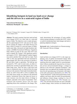 Identifying Hotspots in Land Use Land Cover Change and the Drivers in a Semi-Arid Region of India