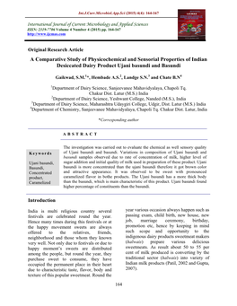 A Comparative Study of Physicochemical and Sensorial Properties of Indian Desiccated Dairy Product Ujani Basundi and Basundi