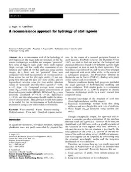 A Reconnaissance Approach for Hydrology of Atoll Lagoons