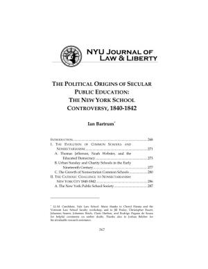 The Political Origins of Secular Public Education: the New York School Controversy, 1840-1842