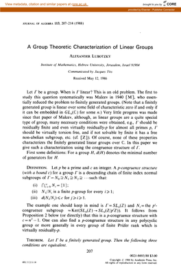 A Group Theoretic Characterization of Linear Groups