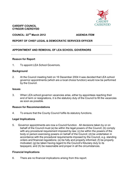 Appointment and Removal of Lea School Governors