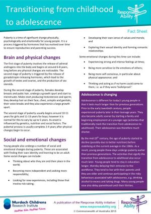 Transitioning from Childhood to Adolescence Fact Sheet