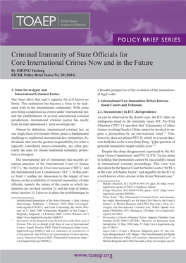 Criminal Immunity of State Officials for Core International Crimes Now and in the Future by ZHONG Yuxiang FICHL Policy Brief Series No