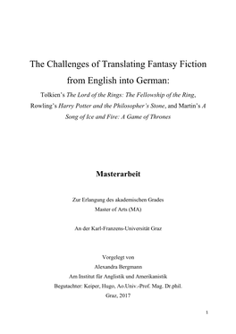 The Challenges of Translating Fantasy Fiction from English Into German
