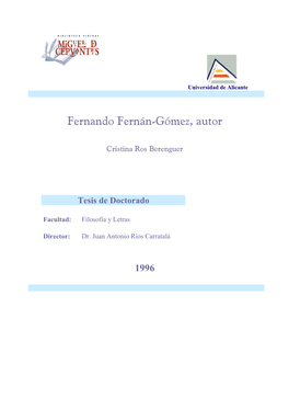 Pdf Fernando Fernán-Gómez, Autor / Cristina Ros Berenguer Leer Obra