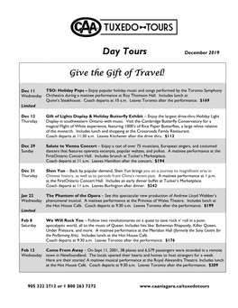 Day Tours December 2019