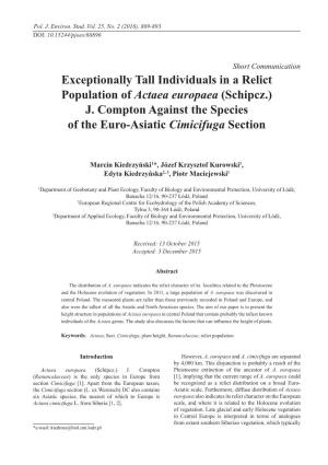 Exceptionally Tall Individuals in a Relict Population of Actaea Europaea (Schipcz.) J