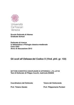 Gli Scoli All'odissea Del Codice X (Vind. Phil. Gr. 133)