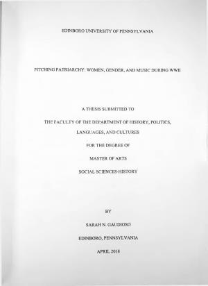 Women, Gender, and Music During Wwii a Thesis
