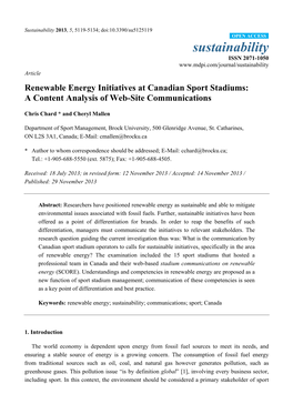 Renewable Energy Initiatives at Canadian Sport Stadiums: a Content Analysis of Web-Site Communications