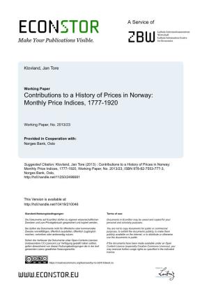 Contributions to a History of Prices in Norway: Monthly Price Indices, 1777-1920