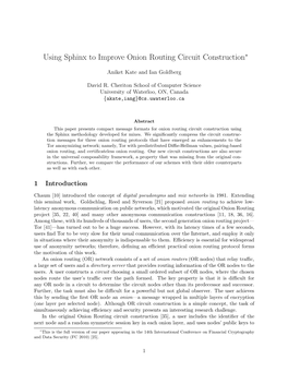 Using Sphinx to Improve Onion Routing Circuit Construction∗