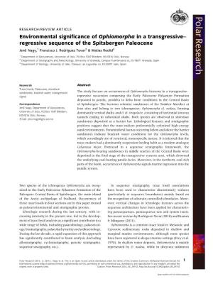 Environmental Significance of Ophiomorpha in a Transgressive Regressive Sequence of the Spitsbergen Paleocene � Jeno`` Nagy,1 Francisco J