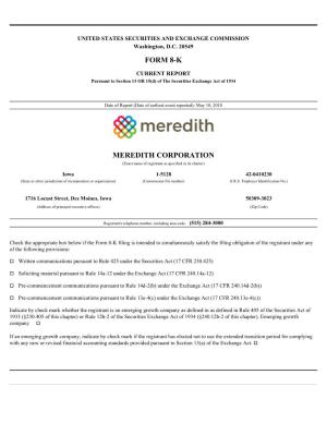 Form 8-K Meredith Corporation