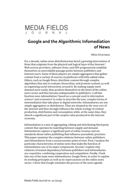 Google and the Algorithmic Infomediation of News