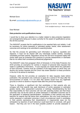 Letter to Cabinet Secretary Michael Gove 09 April (England)