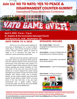 NO to NATO; YES to PEACE & DISARMAMENT COUNTER-SUMMIT International Peace Movement Conference