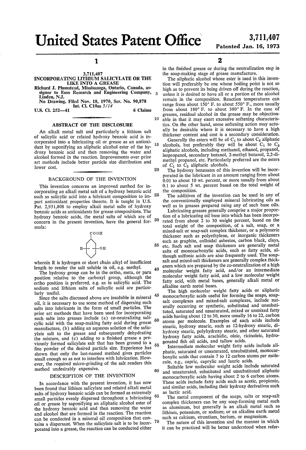 United States Patent Office Patented Jan