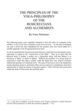 The Principles of the Yoga-Philosophy of the Rosicrucians and Alchemists