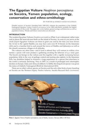 The Egyptian Vulture Neophron Percnopterus on Socotra, Yemen: Population, Ecology, Conservation and Ethno-Ornithology RF PORTER & AHMED SAEED SULEIMAN