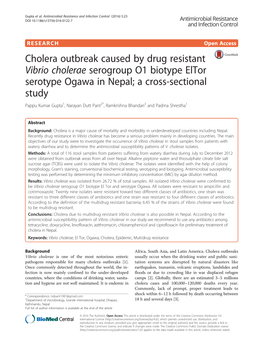 Cholera Outbreak Caused by Drug Resistant Vibrio Cholerae Serogroup