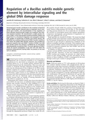 Regulation of a Bacillus Subtilis Mobile Genetic Element by Intercellular Signaling and the Global DNA Damage Response