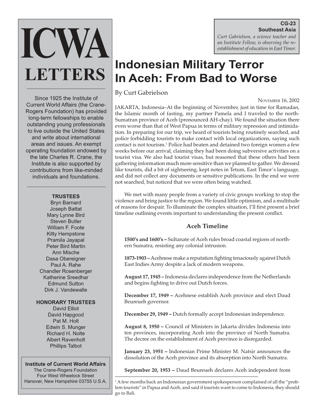 Indonesian Military Terror in Aceh
