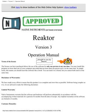 Reaktor On-Line Manual