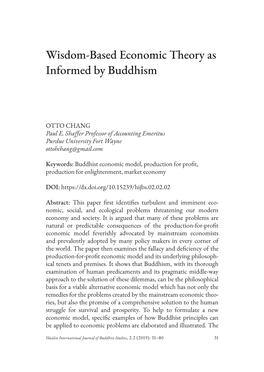 Wisdom-Based Economic Theory As Informed by Buddhism