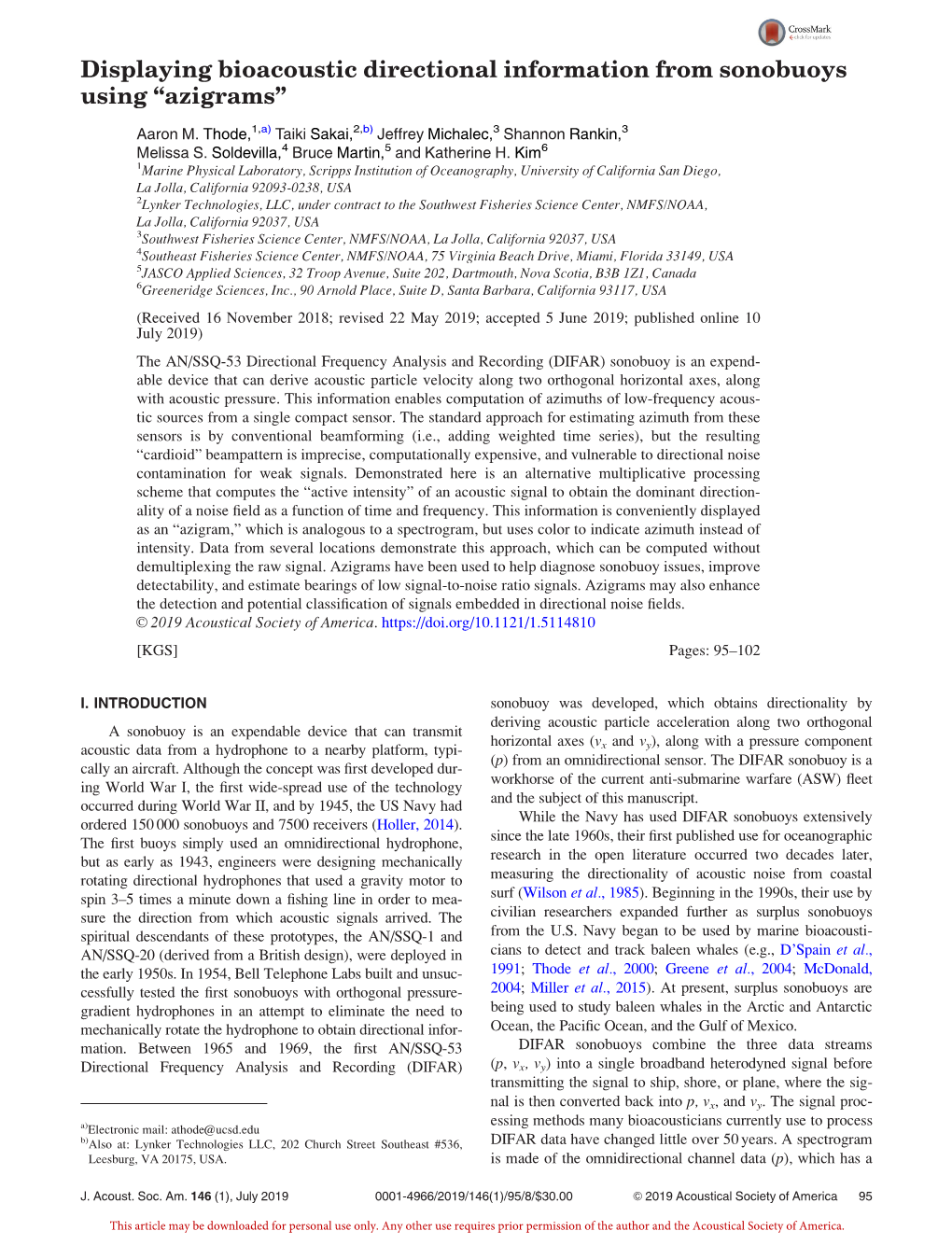 Displaying Bioacoustic Directional Information from Sonobuoys Using “Azigrams”