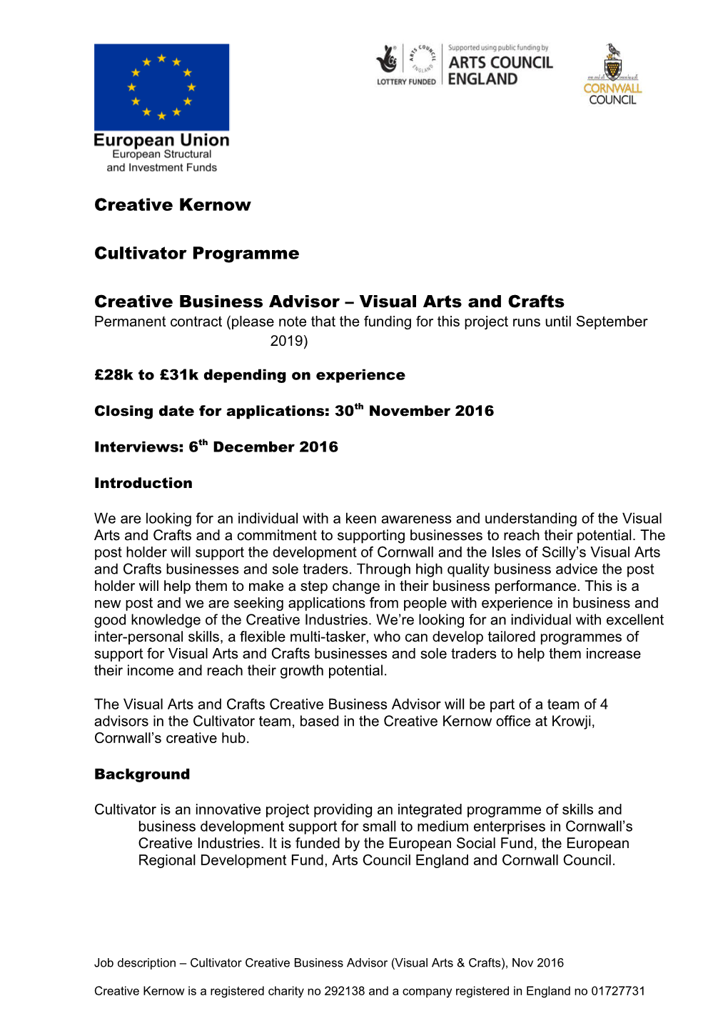 Creative Business Advisor Visual Arts and Crafts