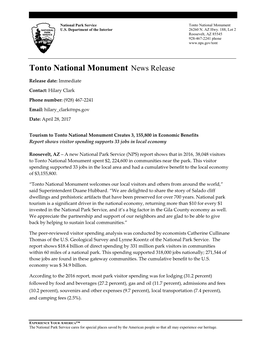 Tonto National Monument News Release