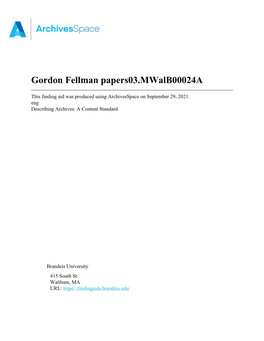 Gordon Fellman Papers03.Mwalb00024a