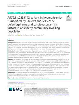 ABCG2 Rs2231142 Variant in Hyperuricemia Is Modified by SLC2A9 and SLC22A12 Polymorphisms and Cardiovascular Risk Factors in An