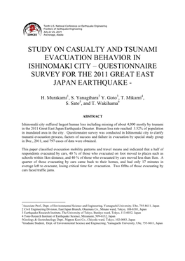 Study on Casualty and Tsunami Evacuation Behavior in Ishinomaki City – Questionnaire Survey for the 2011 Great East Japan Earthquake