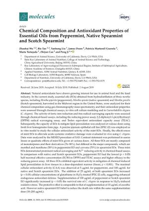 Chemical Composition and Antioxidant Properties of Essential Oils from Peppermint, Native Spearmint and Scotch Spearmint