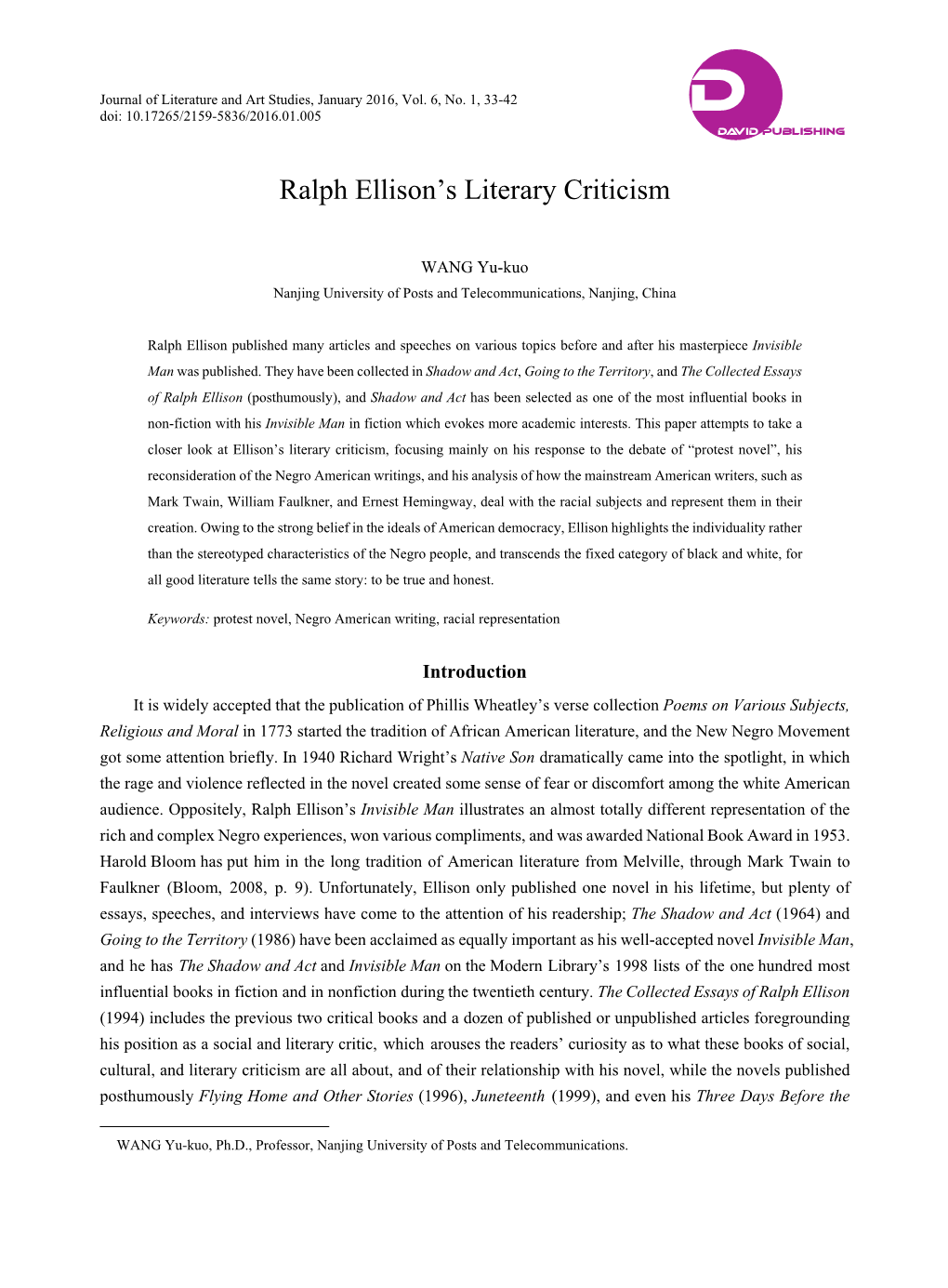 Ralph Ellison's Literary Criticism