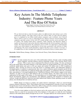 Key Actors in the Mobile Telephone Industry: Feature Phone Years And