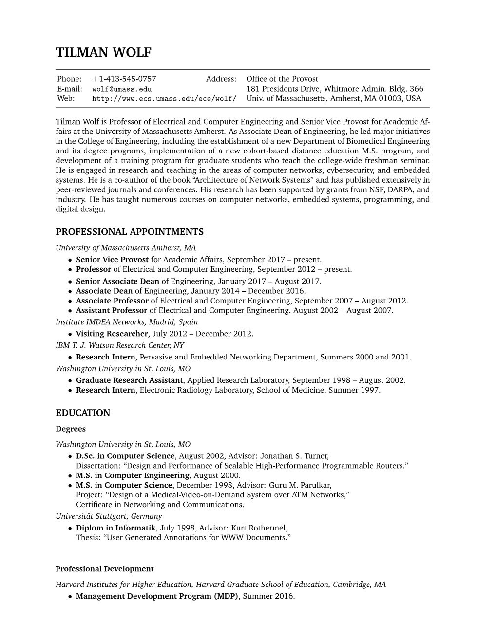 Curriculum Vitae of Tilman Wolf