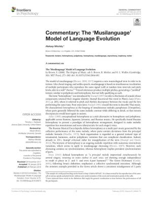 Commentary: the `Musilanguage' Model of Language Evolution